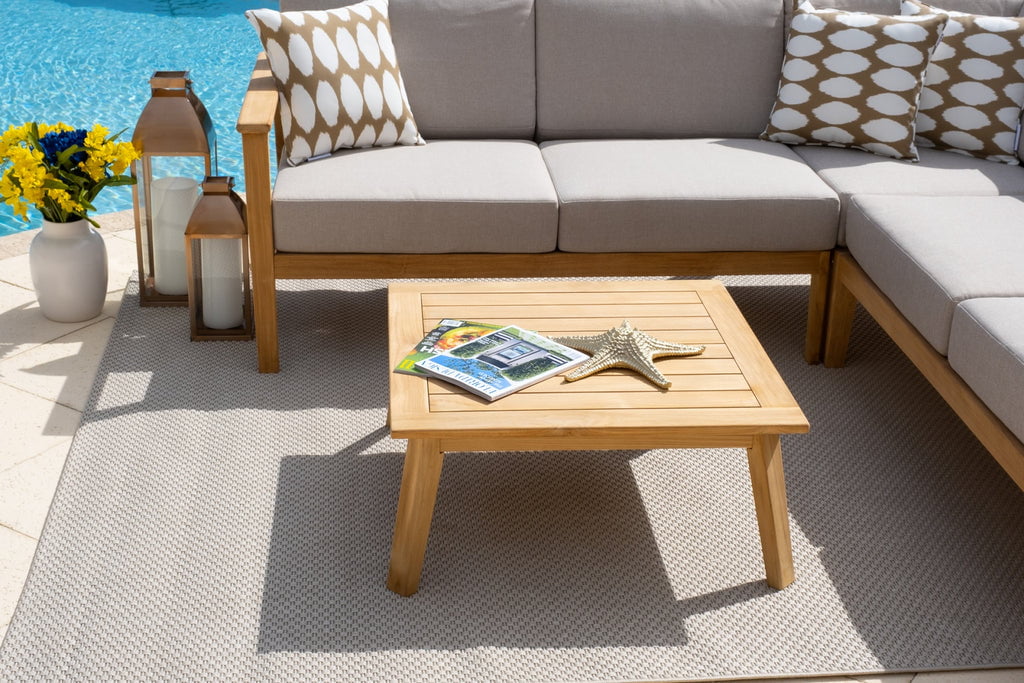 Laguna 4-Piece Eucalyptus Wood Outdoor Patio Conversation Sectional Set w/3-Piece Sectional and Coffee Table