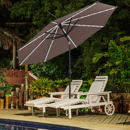 Autlaycil 10 FT Solar LED Lighted Patio Umbrella with LED Table Umbrella with 8 LED Strip Lights, Fade-resistant & Waterproof for Garden, Backyard, Poolside, Push Button Tilt (Blue)