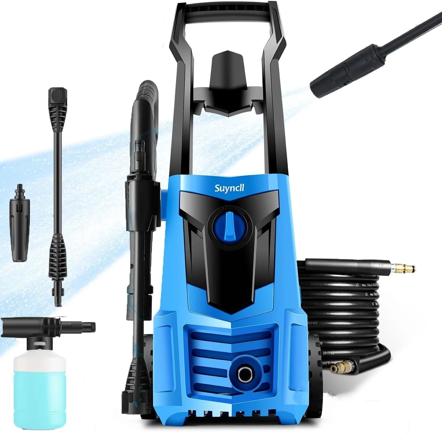 Electric Power Washer 1600W 2.0GPM, 20ft High Pressure Washer Hose + 35ft Power Cable, IPX5 Waterproof with 500ml Detergent Bottle, All-in-One Adjustable Nozzle, for Cars/Fences/Patios (Blue)