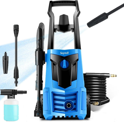 Electric Power Washer 1600W 2.0GPM, 20ft High Pressure Washer Hose + 35ft Power Cable, IPX5 Waterproof with 500ml Detergent Bottle, All-in-One Adjustable Nozzle, for Cars/Fences/Patios (Blue)