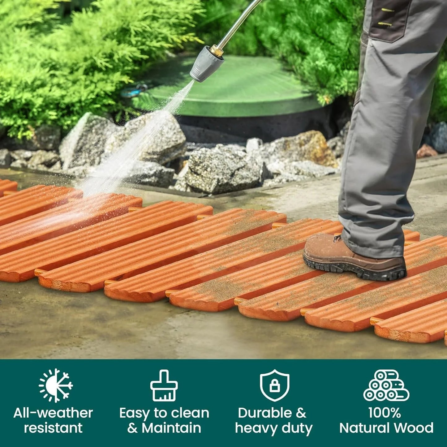 16FT Wooden Garden Pathway, 22'' Widened Outdoor Walkway Roll Out Cedar Patio Decorative Boardwalk Walkways, Weather-Resistant Roll Up Beach Wood Road Floor Wedding Party (Wood, 16FT)