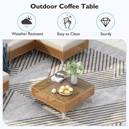 7 Pieces Patio Furniture Set, Wicker Sectional Table and Chairs Sets, Patio Conversation Set with Sectional Chaise Longue, Coffee Table, Suitable for Porch Backyard Garden, Beige