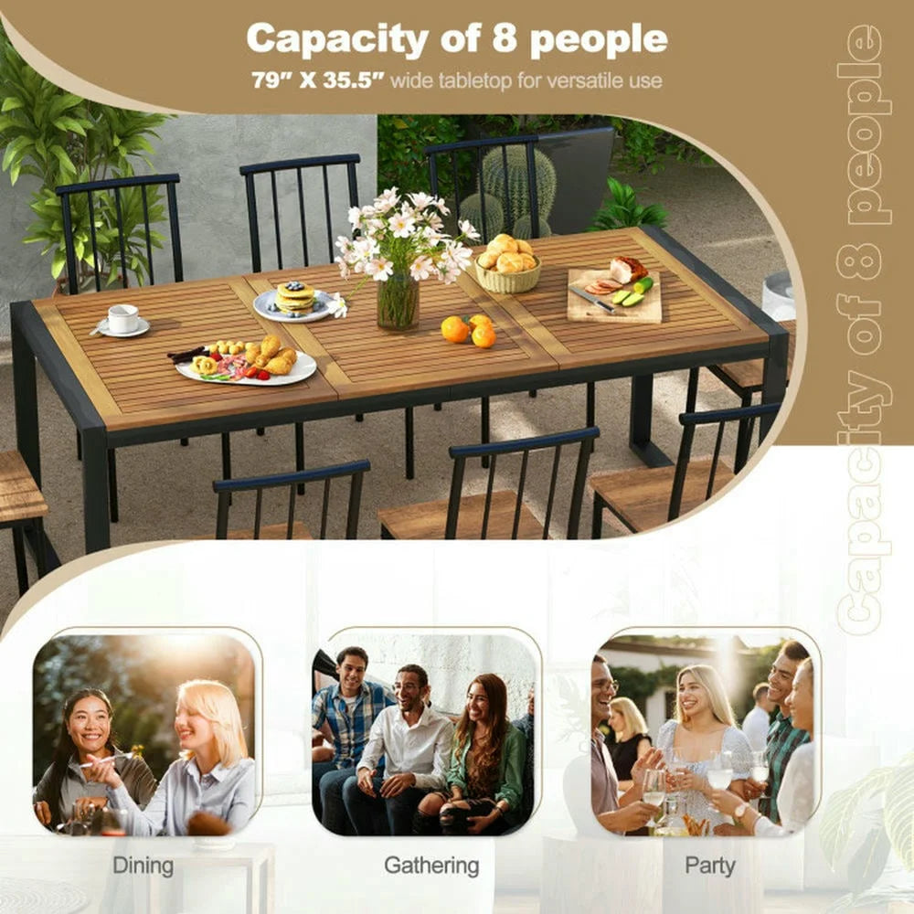 Spaco 79 Inch Acacia Wood Patio Table, Table with 1.9 Inch Umbrella Hole for Outdoor as Garden and Poolside, Brown