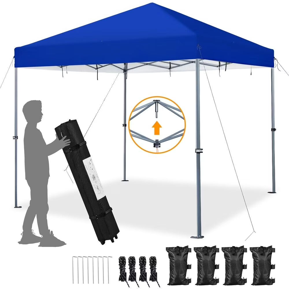 CHLET Pop-up Canopy Tent Integrated Wheels for Mobility, Waterpoof & Heavy Duty, Instant Sun Shelter with Carry Bag, Weight Bags for Outdoor Camping Beach Patio Parties,8x8,White