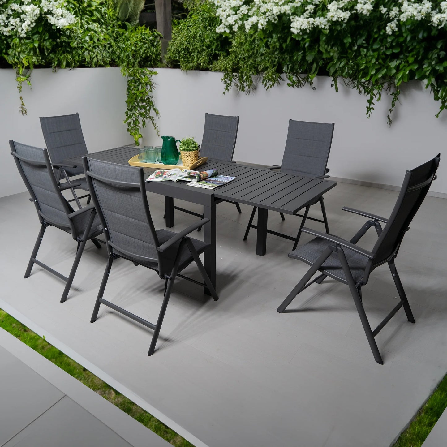 Kozyard Villa Outdoor Patio Metal Slate and Aluminum Rectangle Dining Table ( Gray )