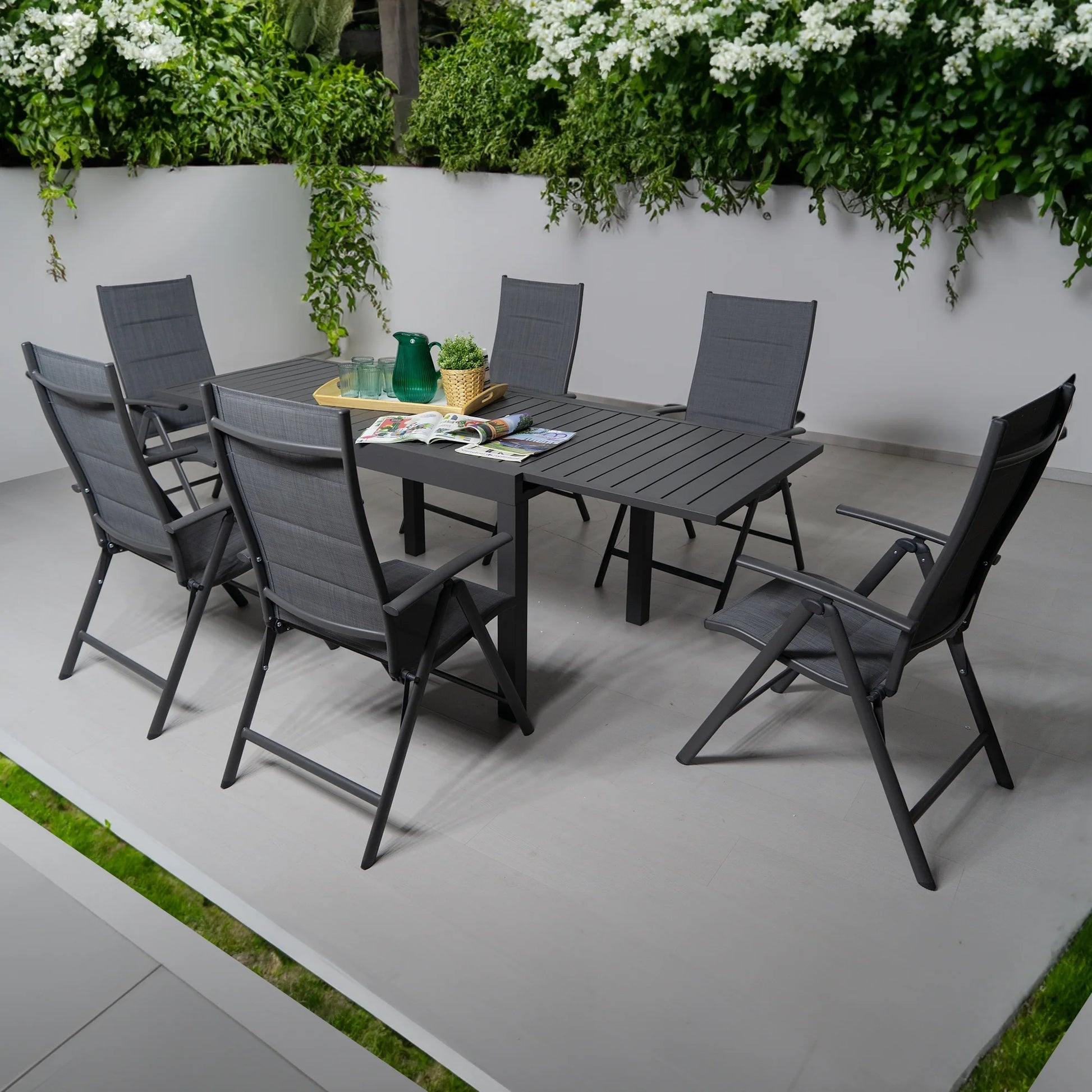 Kozyard Villa Outdoor Patio Metal Slate and Aluminum Rectangle Dining Table ( Gray )