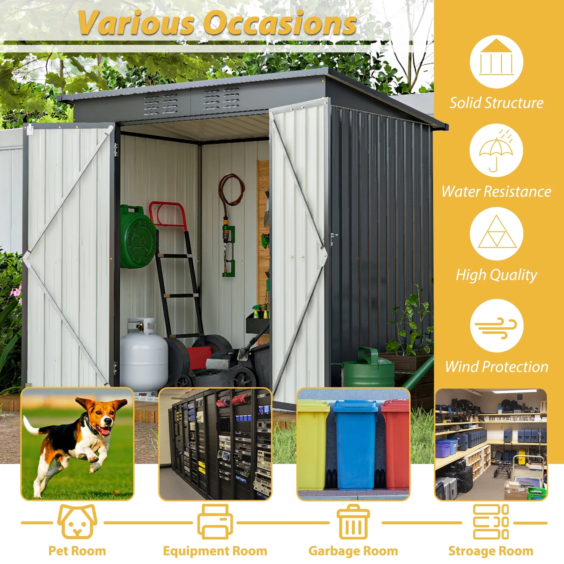 6 x 4 ft Outdoor Storage Shed with Floor Frame, Storage Sheds for Outside with Lockable Door, All Weather Garden Tool Shed with Air Vent for House Backyard Patio Lawn, Black