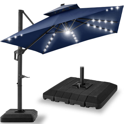 Best Choice Products 10x10ft 2-Tier Square Outdoor Solar LED Cantilever Patio Umbrella w/Base Included - Tan
