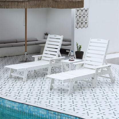 Aukfa 3 Pcs Outdoor Patio Chaise Lounge w/Coffee Table& Cup Holder, Adjustable Backrest, HDPE, Black