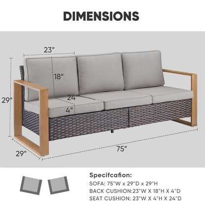 PARKWELL Outdoor 3-Seat Patio Sofa Furniture,Weather Resistant Wicker Couch with Deep Seat Anti-Slip Cushion,Gray