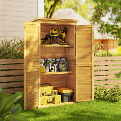 Asofer Outdoor Storage Cabinet, Garden Tool Shed with Removable Shelves & Asphalt Roof for Lawn, Patio, Natural