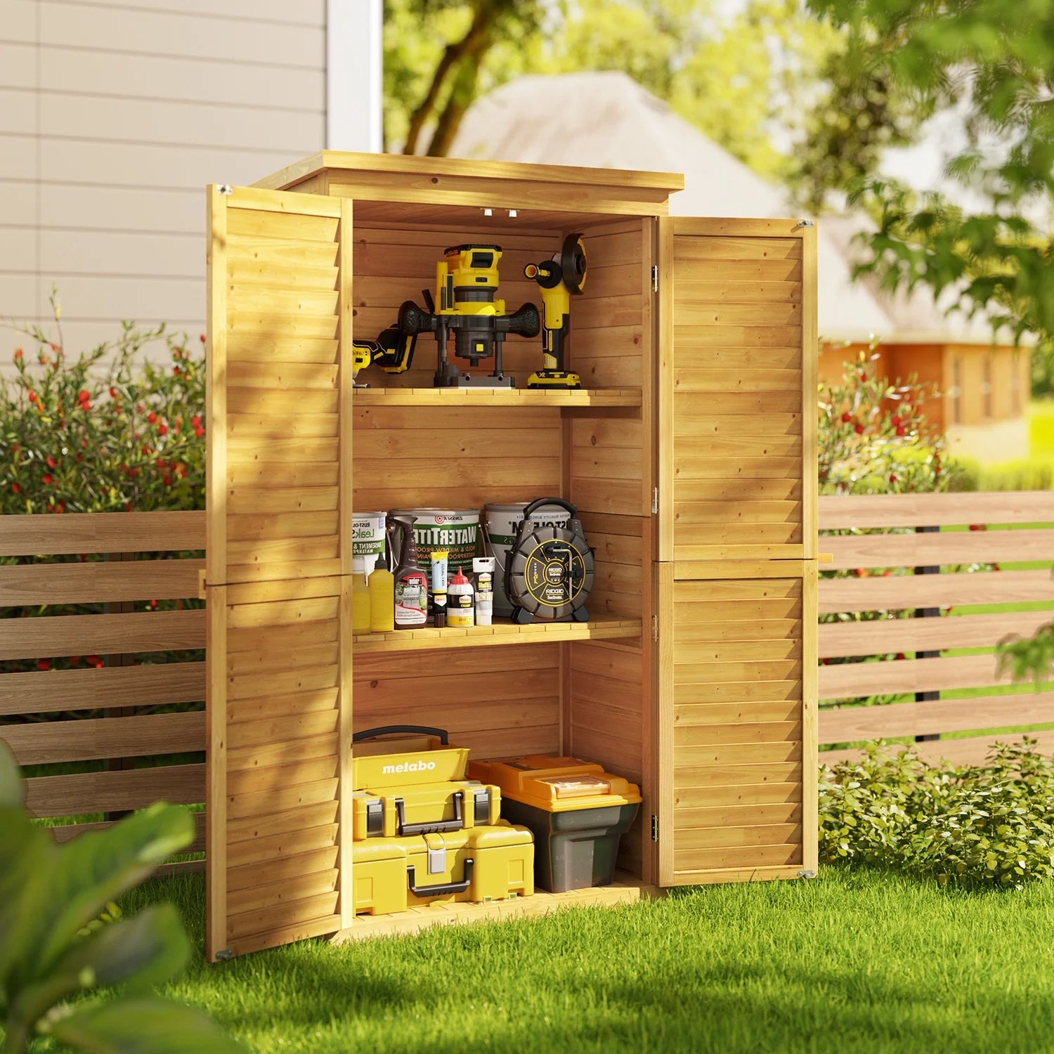 Asofer Outdoor Storage Shed, Storage Cabinet Clearance, Wooden Tool Shed, Deck Cabinet for Outside Patio Lawn