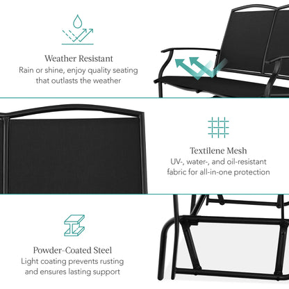 Best Choice Products 2-Person Outdoor Swing Glider, Steel Patio Loveseat, Bench Rocker w/Armrests - Black