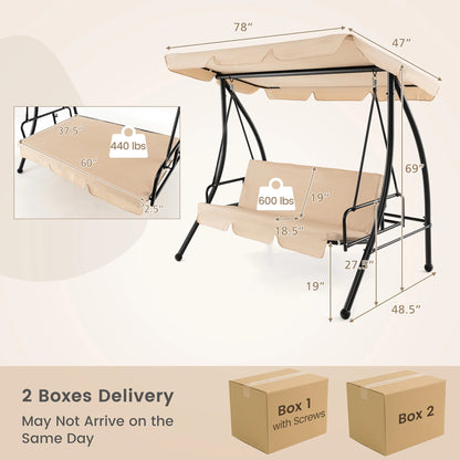 Gymax Outdoor Swing Chair Glider Patio Hammock Converting Flatbed w/Adjustable Canopy