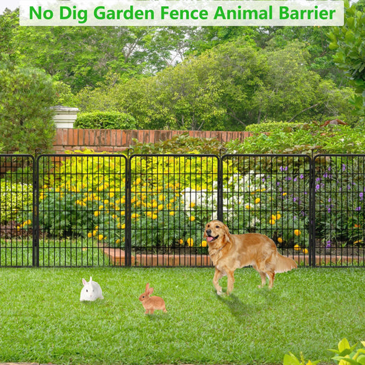 Jhsomdr Decorative Garden Fence 10 Panels Animal Barrier Fence 40" Height Metal No Dig Fence for Yard Patio