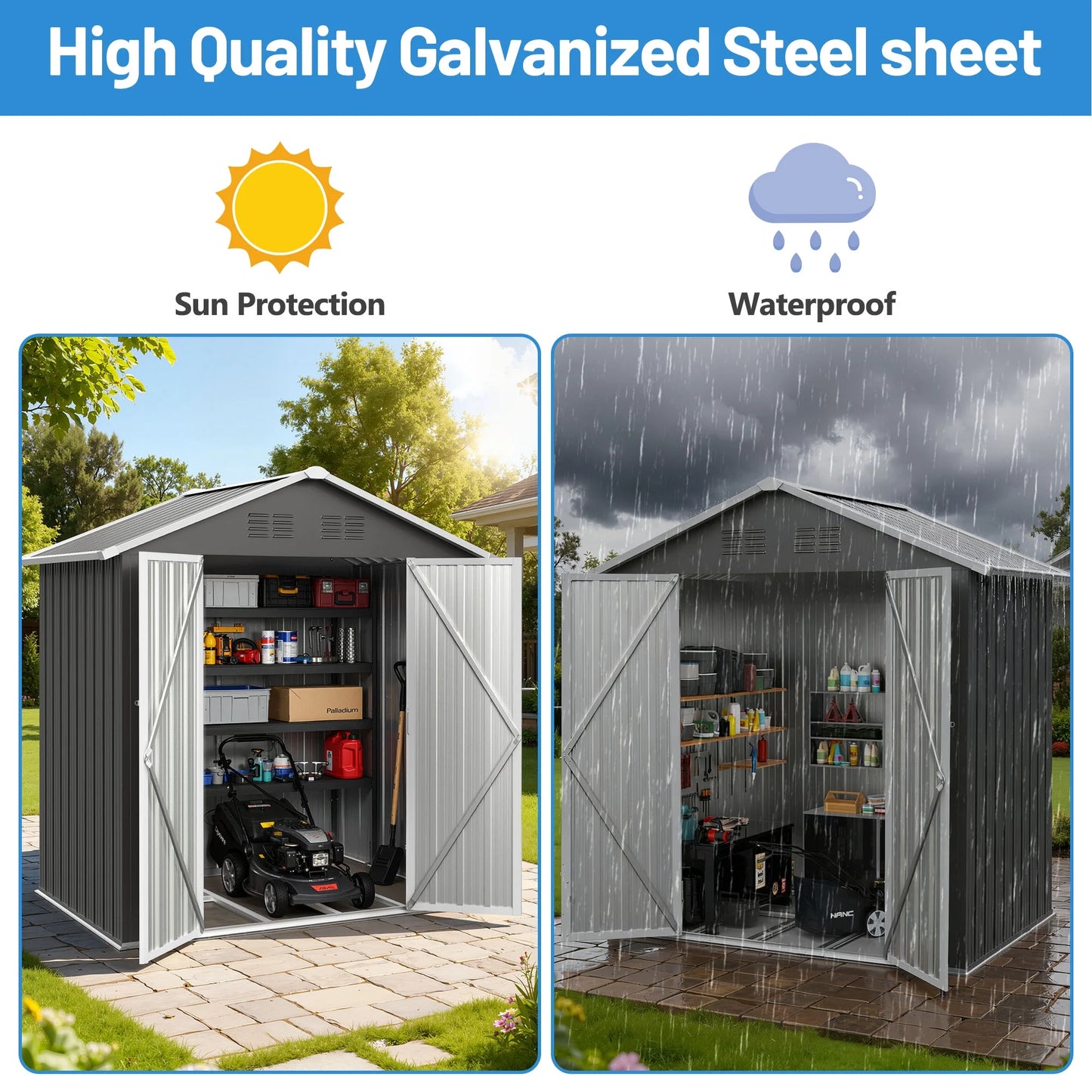 Seizeen Outdoor Storage Shed, 6' x 4' Metal Storage Shed with Base , Seizeen Tools Storage Shed, Galvanized Steel Garden Shed with Lockable Doors for Backyard, Patio, Lawn