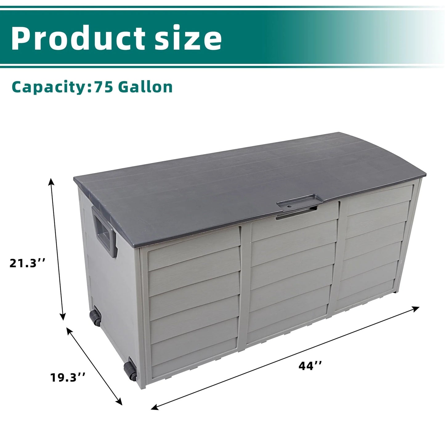 Seizeen 75 Gallon Resin Deck Box on Wheels, Patio Large Storage Cabinet, Outdoor Waterproof Storage Chest, Storage Container for Outside Furniture Cushions, Garden Tools, Kids' Toys, Gray, D7232