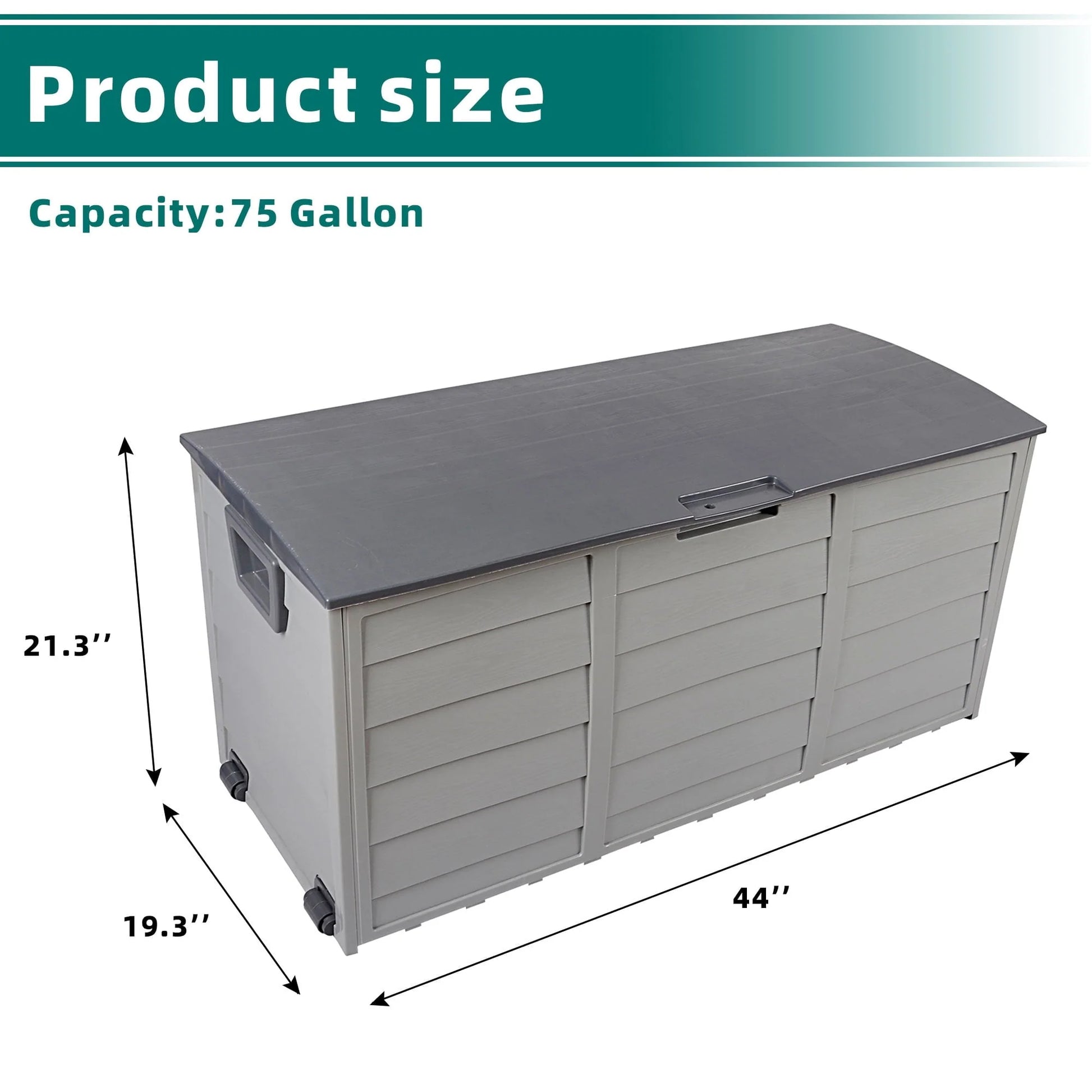 Seizeen 75 Gallon Resin Deck Box on Wheels, Patio Large Storage Cabinet, Outdoor Waterproof Storage Chest, Storage Container for Outside Furniture Cushions, Garden Tools, Kids' Toys, Gray, D7232
