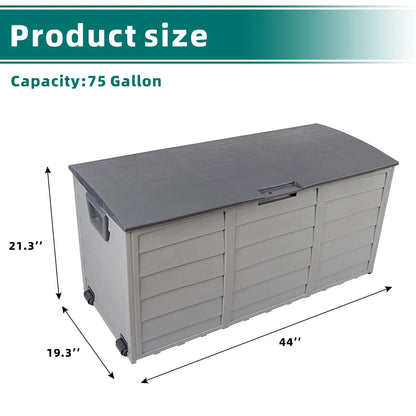 Seizeen 75 Gallon Resin Deck Box on Wheels, Patio Large Storage Cabinet, Outdoor Waterproof Storage Chest, Storage Container for Outside Furniture Cushions, Garden Tools, Kids' Toys, Gray, D7232