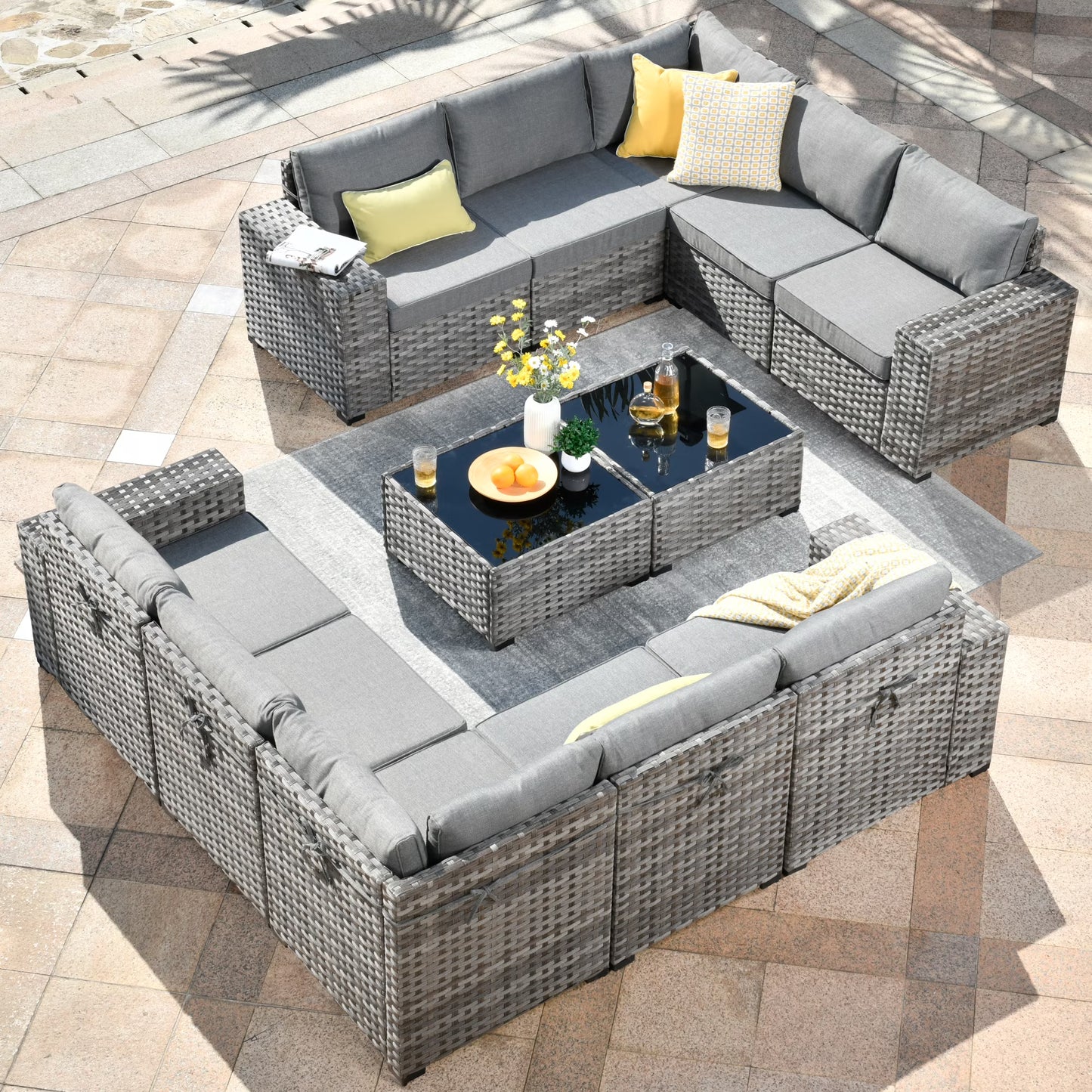 Ovios 12 Pieces Outdoor Furniture All Weather Wicker Patio Conversation Sectional Sofa Set with Side Table for Garden Backyard