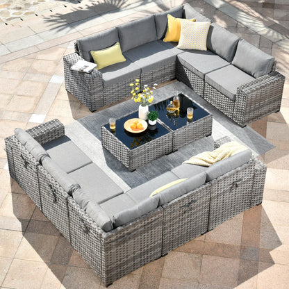Ovios 12 Pieces Outdoor Furniture All Weather Wicker Patio Conversation Sectional Sofa Set with Side Table for Garden Backyard