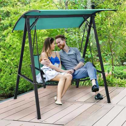 Gymax 2-Person Outdoor Patio Porch Swing Chair w/Adjustable Canopy Turquoise