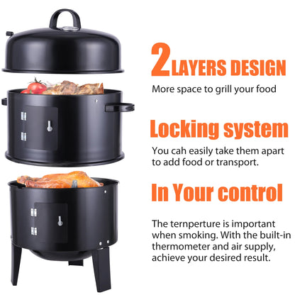 Metal Outdoor Cooking Grill BBQ Charcoal Grill With Lid Smoker Grill for Backyard Patio Camping Picnics