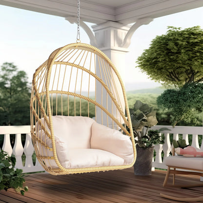DWVO Wicker Egg Chair, Oversized Indoor Outdoor Lounger for Patio, Backyard, Living Room, Beige