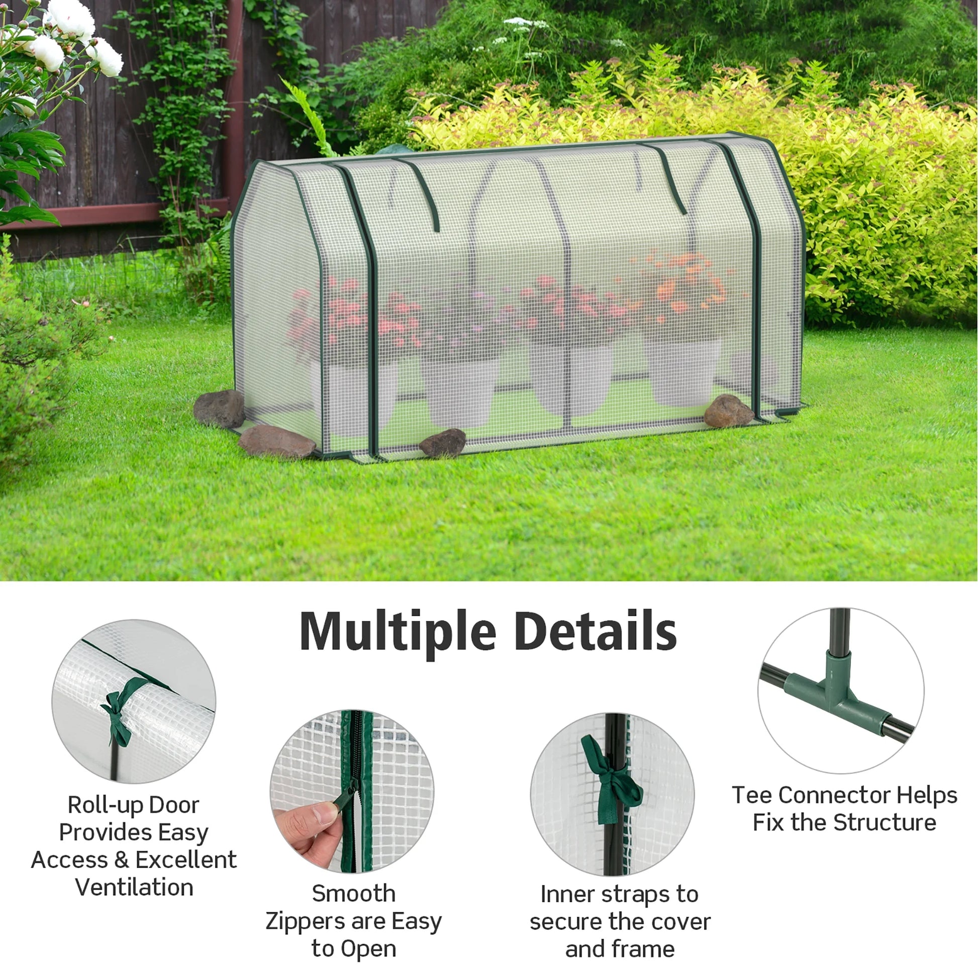 Costway Raised Garden Bed with Dual Zipper Door Greenhouse for Patios and Backyards Natural