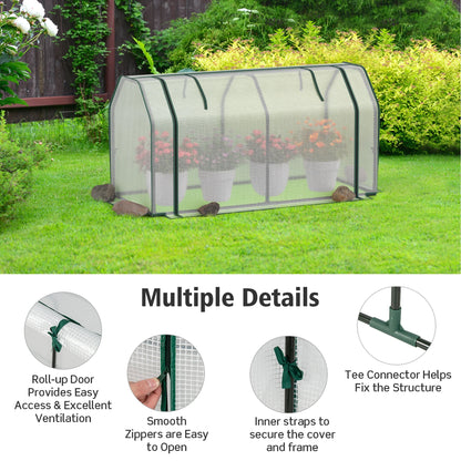 Costway Raised Garden Bed with Dual Zipper Door Greenhouse for Patios and Backyards Natural