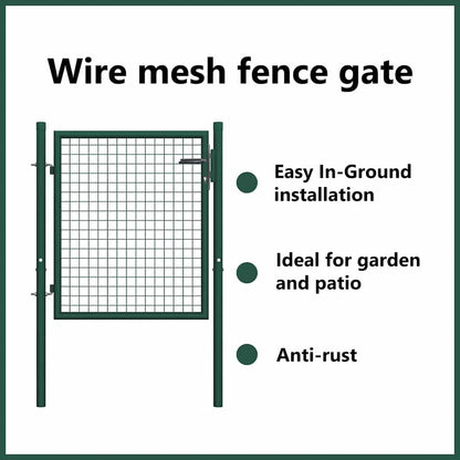 vidaXL Fence Gate Metal Fence Post Garden Gate for Outdoor Patio Steel Green