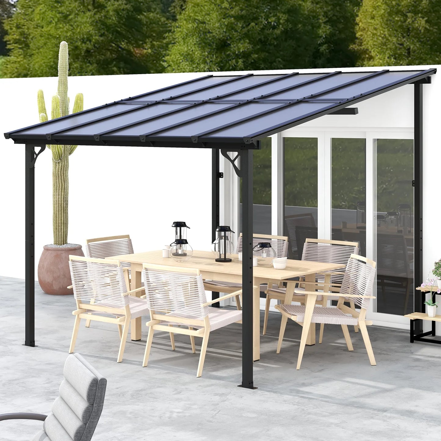 JolyDale 10?x 10? Hardtop Gazebo, Outdoor Wall-mounted Pergola for Garden, Patio, Backyard, Gray