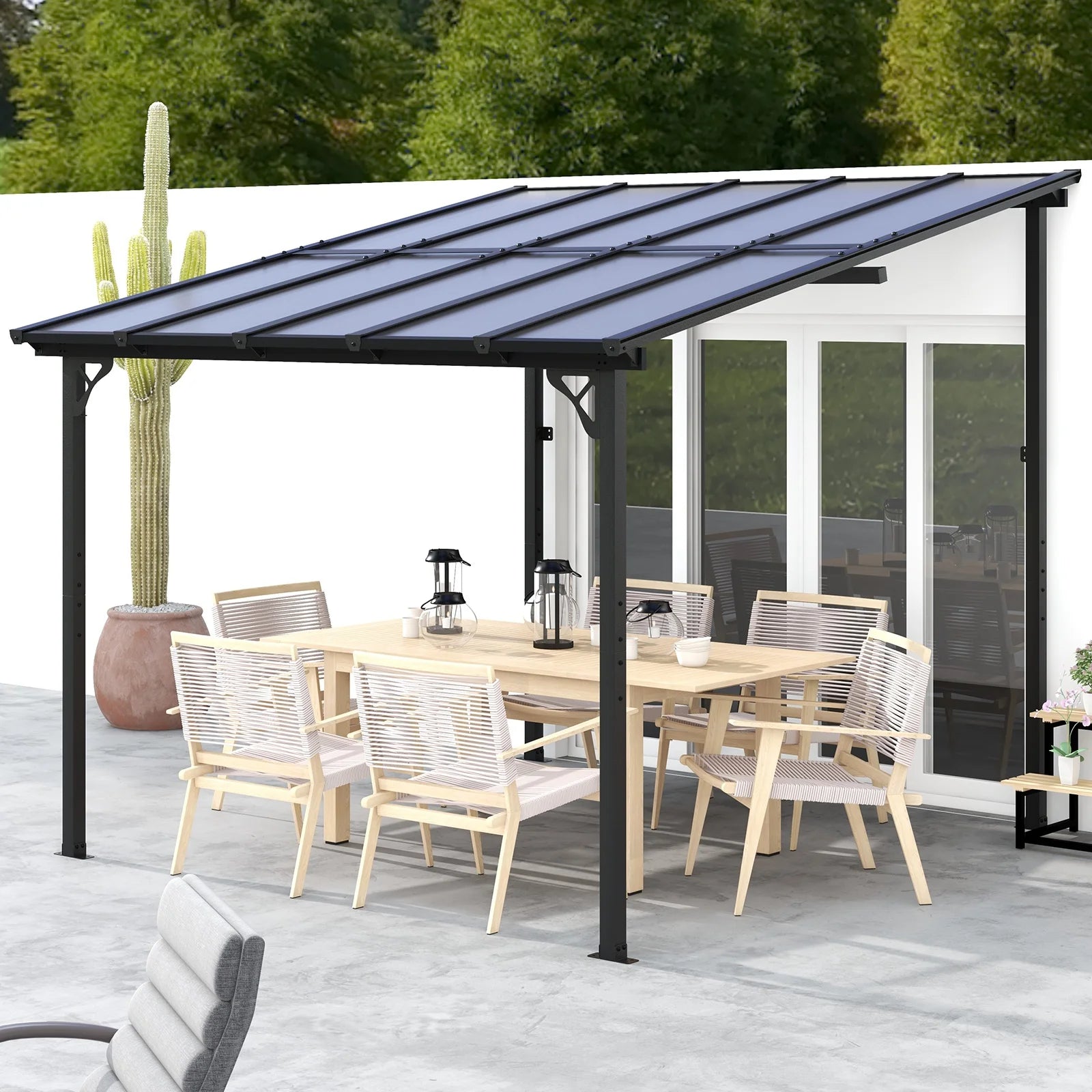 JolyDale 10?x 10? Hardtop Gazebo, Outdoor Wall-mounted Pergola for Garden, Patio, Backyard, Gray
