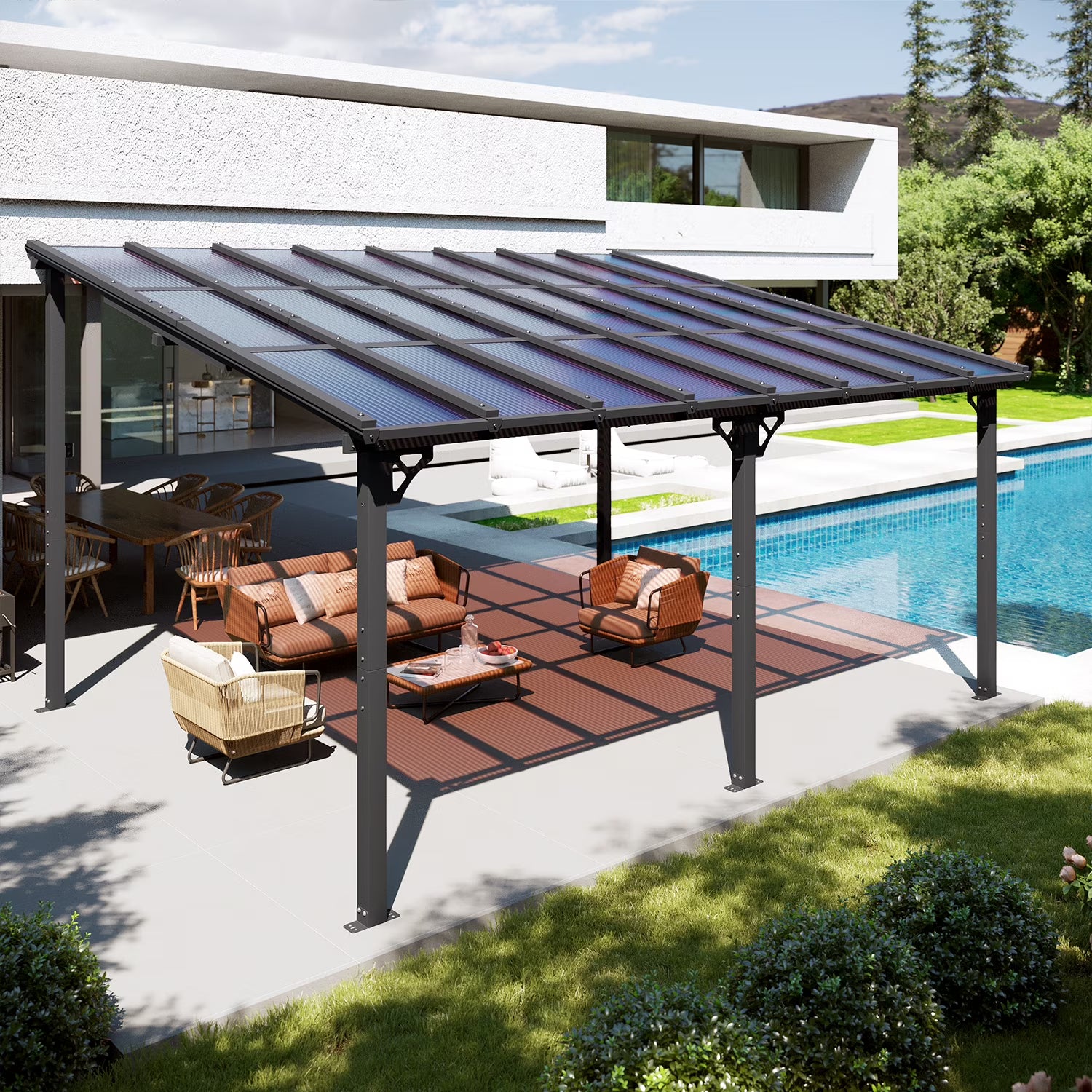 Sumnthink 10'x12' Gazebo for Patio, Gazebo Pergola with Sloped Roof, Large Wall-Mounted Heavy Duty Awnings, for Patio, Deck and Backyard