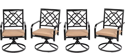 SUNCROWN 7-Piece Outdoor Wrought Iron Chairs and Table Patio Dining Furniture Set - 6 Stackable Metal Chairs, 1 Steel Slat Bistro Table and 1 Brown 9Ft Patio Umbrella for Garden Backyard Deck