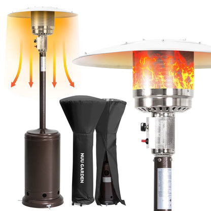 Nuu Garden Pyramid Patio Heater with Wheels, 48,000 BTU Outdoor Heaters for Outside Use, Quartz Glass Tube Propane Heater, Black