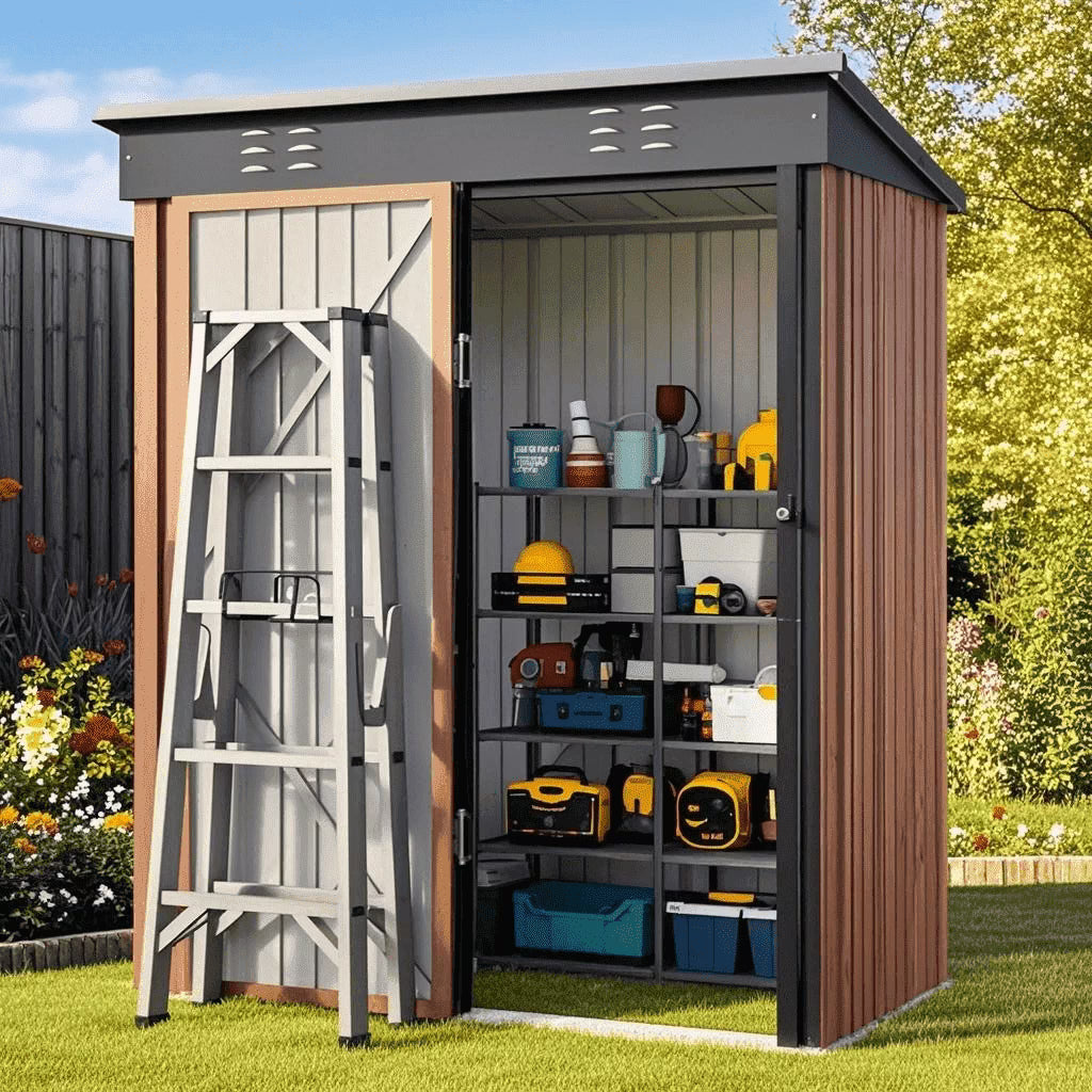5'x3' Outdoor Storage Shed, Lofka Metal Storage Tool Shed with Single Lockable Door, for Bike| Garden Tools| Patio, Grey