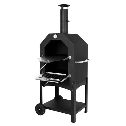 Outdoor Pizza Oven Wood Fired Pizza Oven Patio Portable Pizza Maker Cooking Grill with Wheels Waterproof Cover