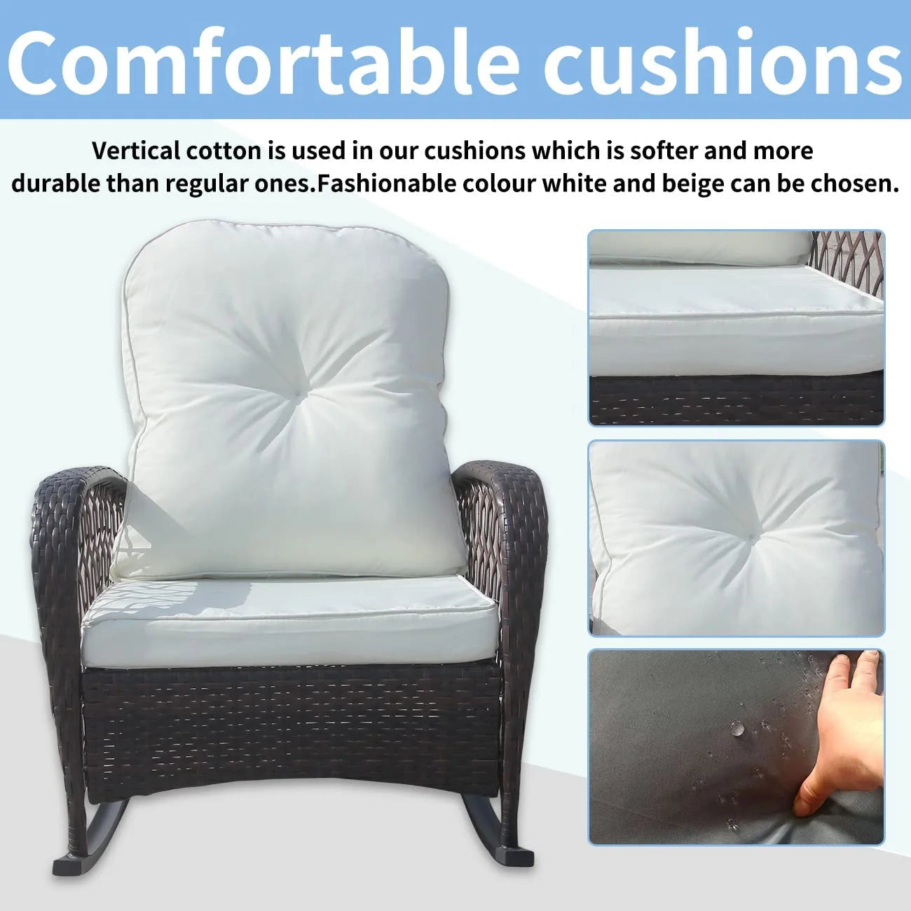 Furniture One 2 Piece Outdoor Wicker Rocking Chair, Patio Rattan Rocker Chair with Cushions & Steel Frame, All-Weather Rocking Lawn Wicker Furniture for Garden Backyard Porch