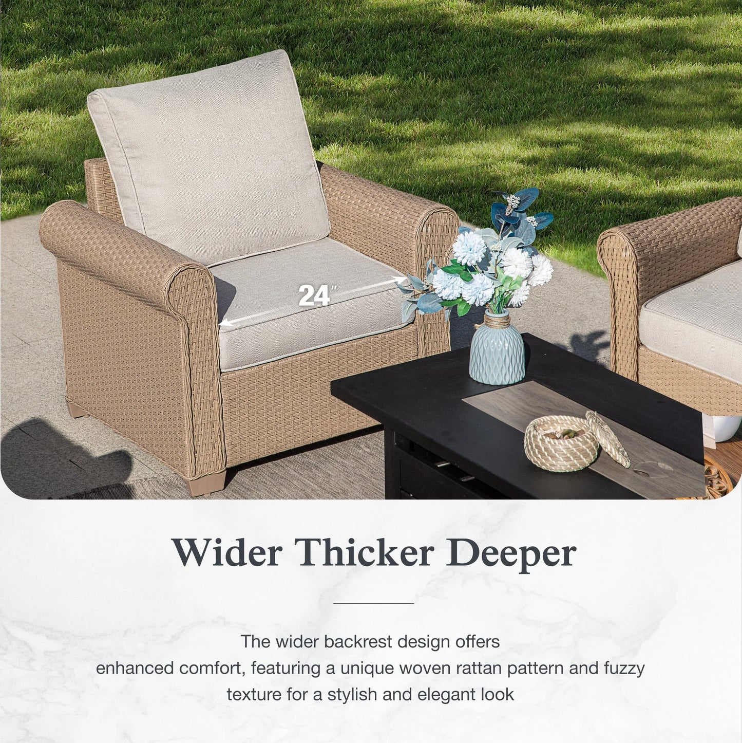 Sophia & William 6 Pieces Wicker Patio Furniture Set 7-Seat Outdoor Cushioned Conversation Set with Coffe Table, Beige