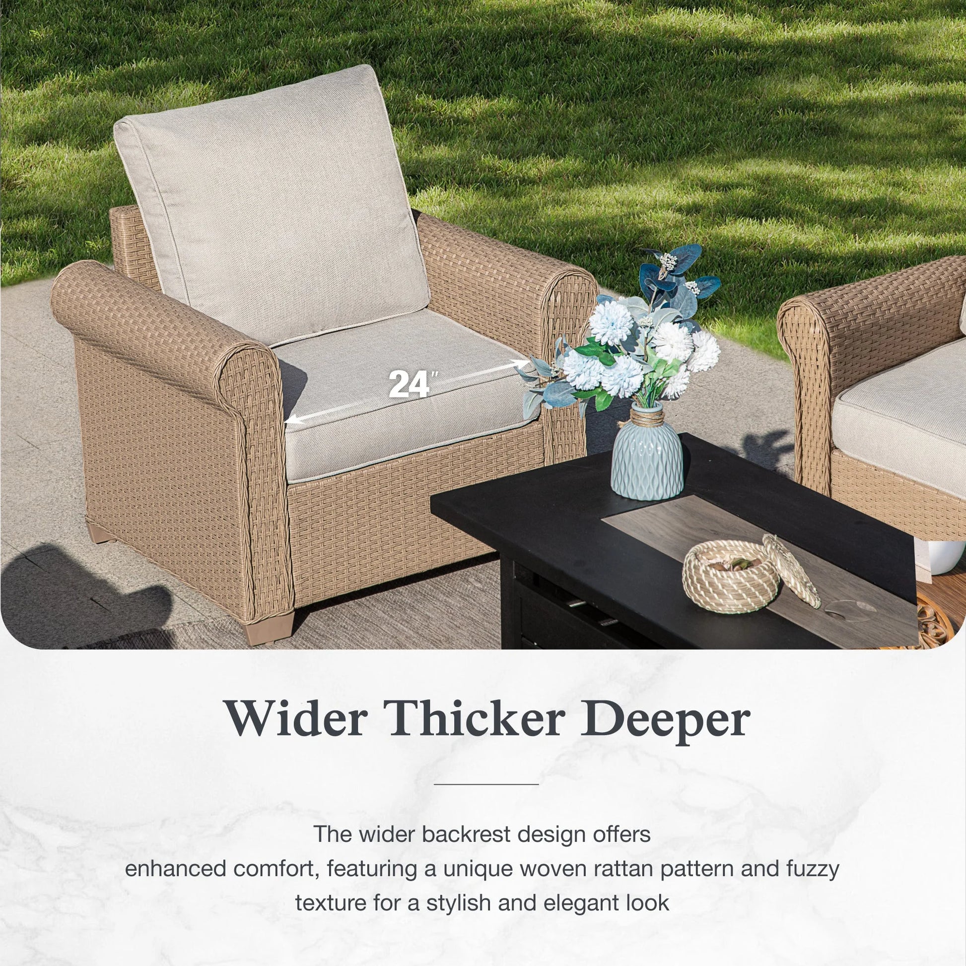 Sophia & William 6 Pieces Wicker Patio Furniture Set 7-Seat Outdoor Cushioned Conversation Set with Coffe Table, Beige