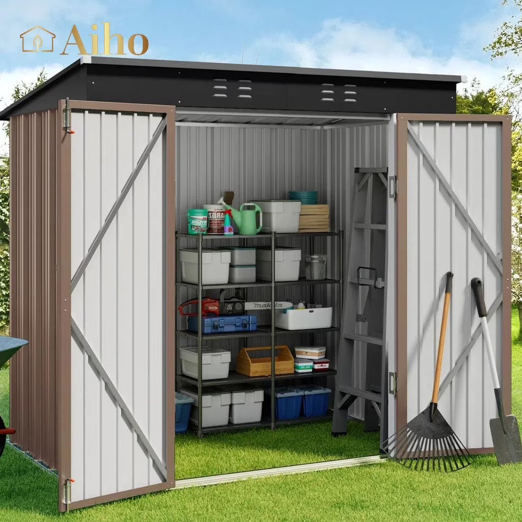 6' x 4' Outdoor Storage Shed with Lockable Door, Aiho Metal Garden Shed, House Storage Sheds Outdoor for Backyard, Garden & Patio Organization - Dark Gray