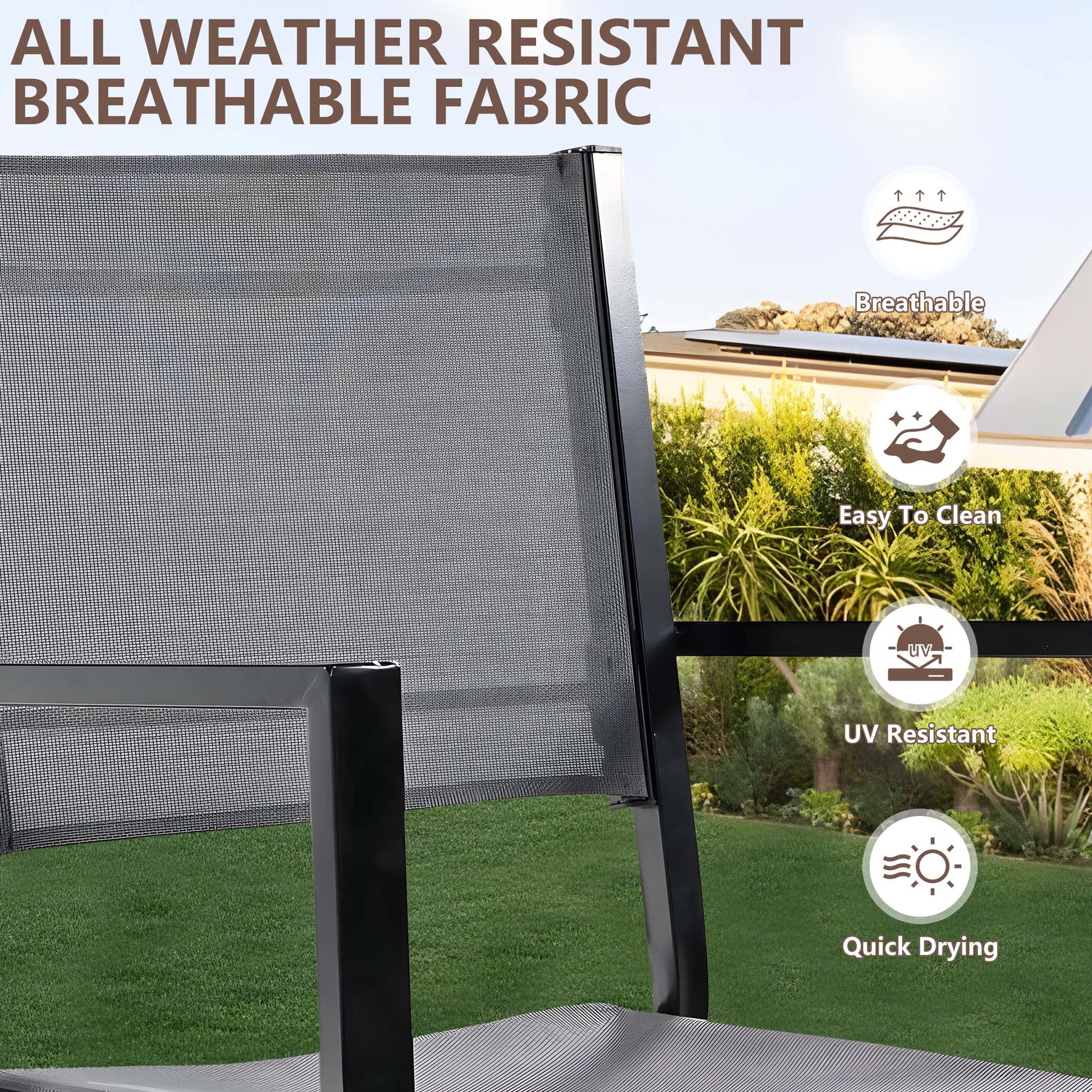 Patio Dining Set, 7PCS Outdoor Plastic-Wood Table & Textilene Chairs Set, Outdoor Furniture Dining Table Set, Garden Porch Backyard Poolside Sectional Conversation Set