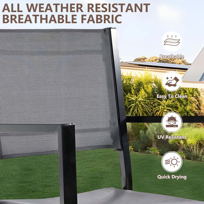 Patio Dining Set, 7PCS Outdoor Plastic-Wood Table & Textilene Chairs Set, Outdoor Furniture Dining Table Set, Garden Porch Backyard Poolside Sectional Conversation Set
