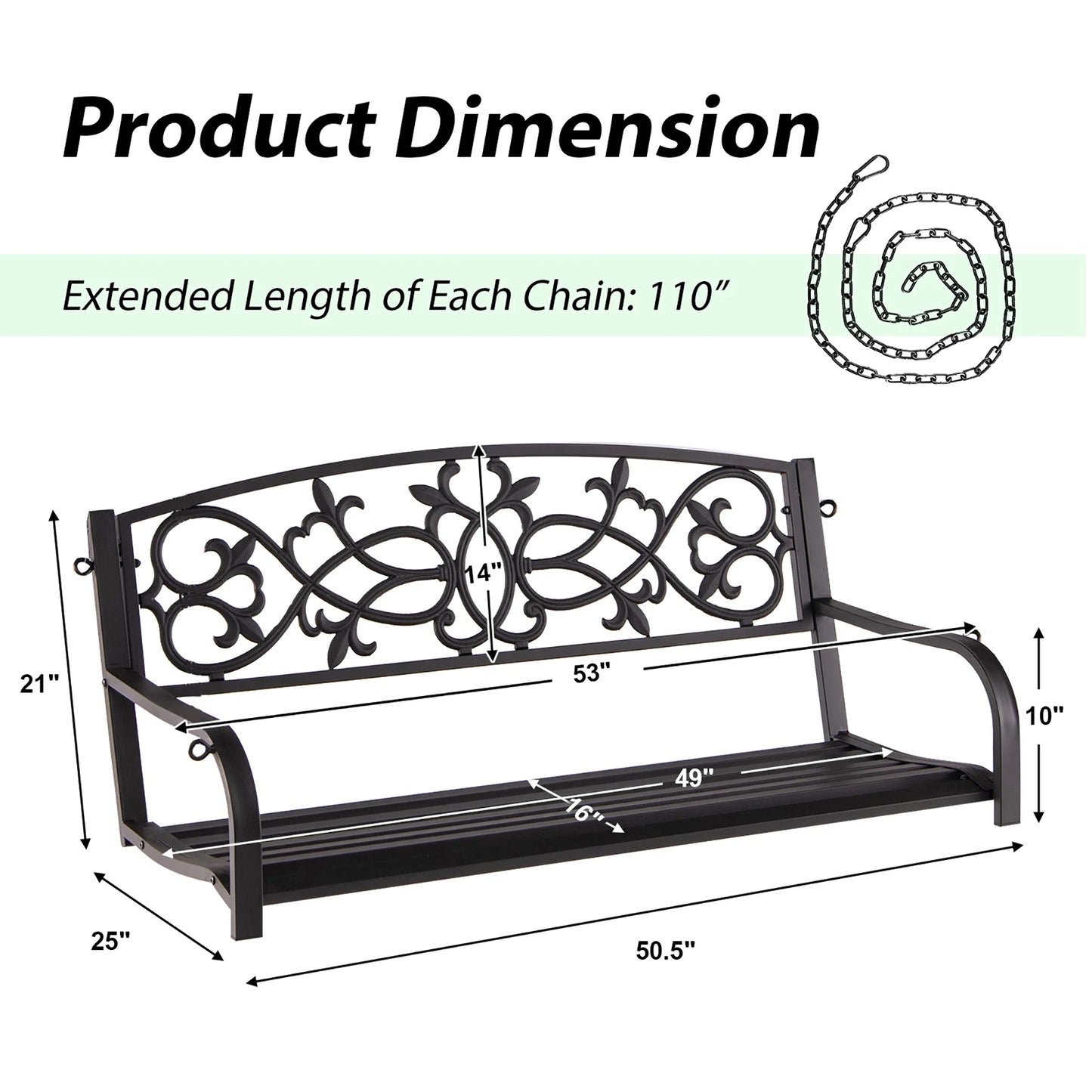 Costway 2-Person Metal Outdoor Porch Swing Hanging Patio Bench 485 Lbs Capacity Brown