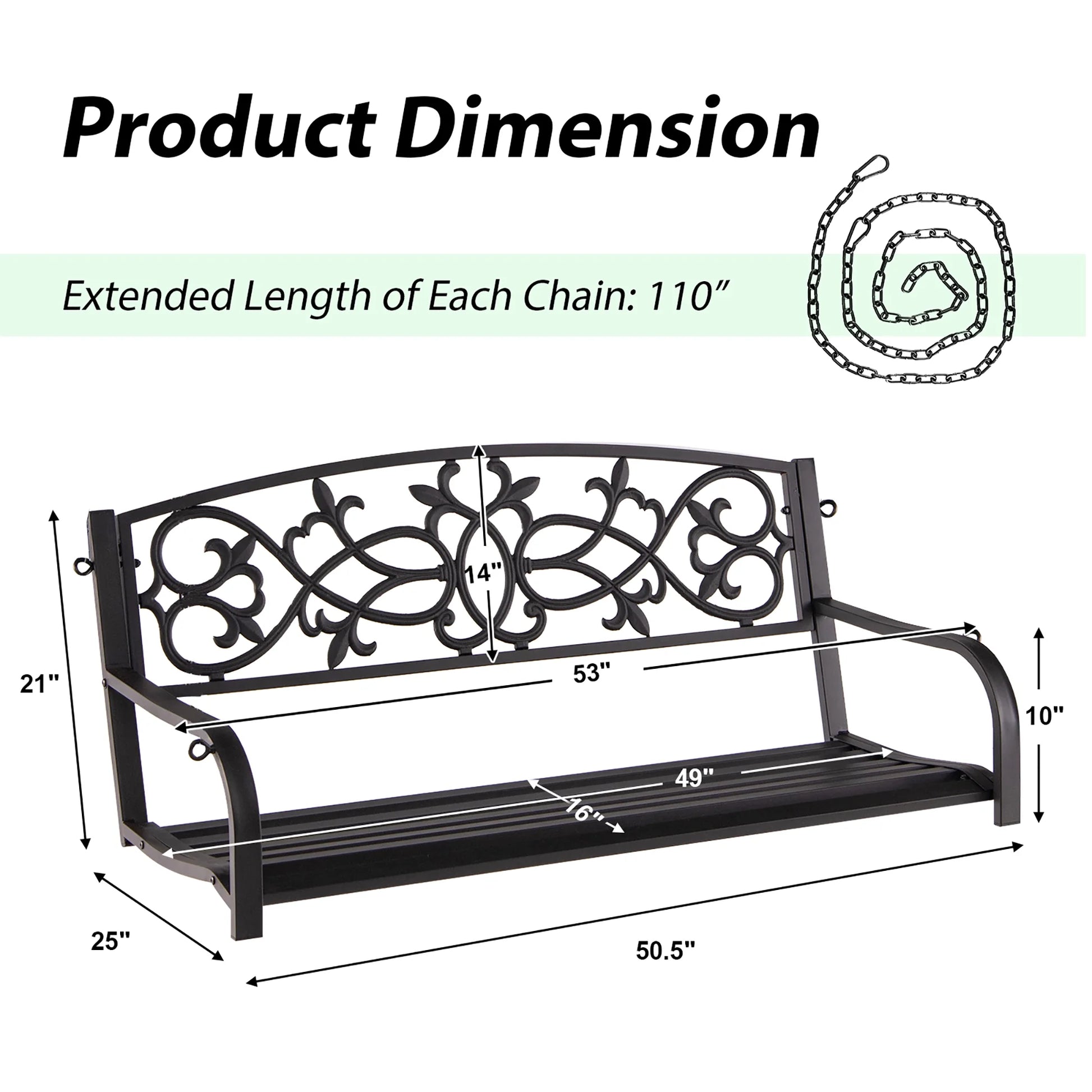 Costway 2-Person Metal Outdoor Porch Swing Hanging Patio Bench 485 Lbs Capacity Brown