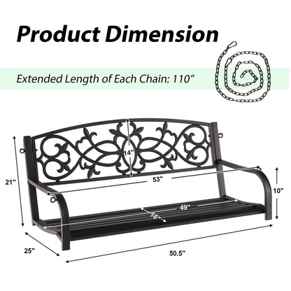 Costway 2-Person Metal Outdoor Porch Swing Hanging Patio Bench 485 Lbs Capacity Brown