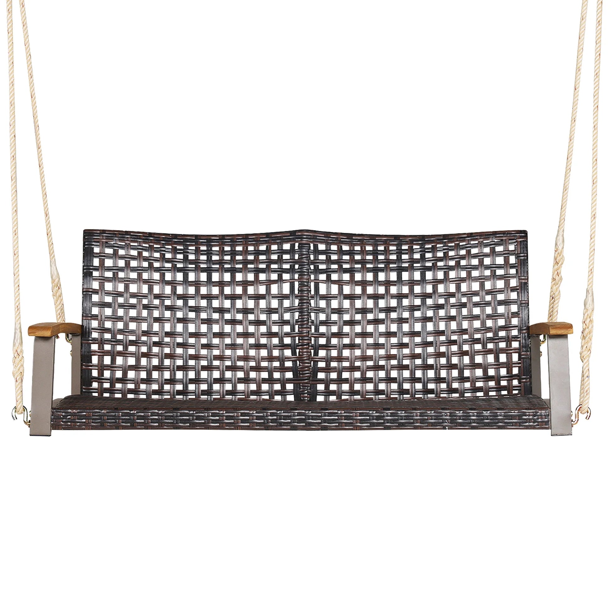 Costway 2-Person Patio Rattan Hanging Swing Chair Porch Loveseat Cushion Black