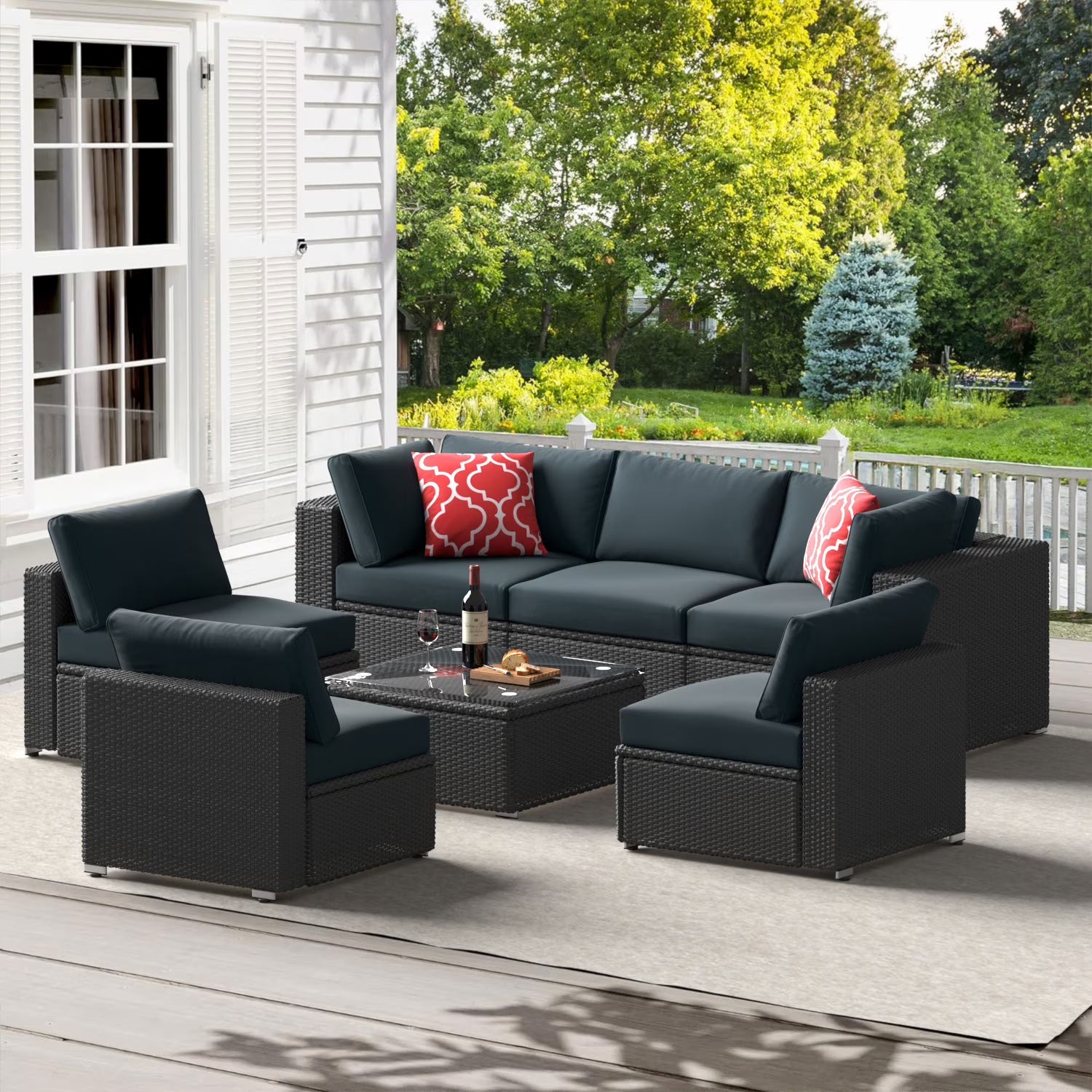 HighSound 7 Piece Patio Furniture Set, Outdoor Wicker Patio Sectional Sofa, All Weather PE Rattan Outdoor Sectional with Cushion & Coffee Table, Khaki