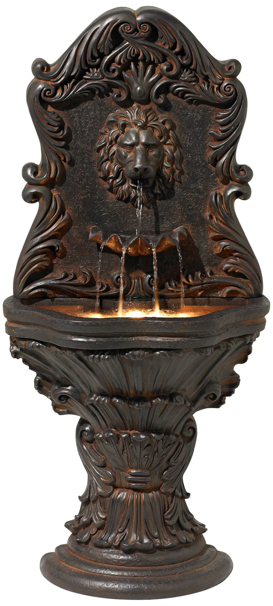 John Timberland Imperial Lion Acanthus Rustic Outdoor Floor Wall Water Fountain with LED Light 50" for Yard Garden Patio Home Deck Porch House Balcony